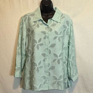 G-187‎ JH Collectibles Green 1/2 Sleeve Button Down Blouse Size LP